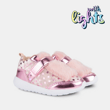 Load image into Gallery viewer, Girl's Pink Velvet Sneakers with Lights