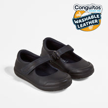 Load image into Gallery viewer, Girl's Navy Washable Leather School Shoes