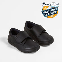 Cargar imagen en el visor de la galería, Zapatos escolares de cuero lavable negro para niños