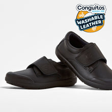 Cargar imagen en el visor de la galería, Zapatos escolares de cuero lavable negro para niños