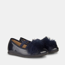 Load image into Gallery viewer, Girl's Navy Faux Fur Ballet Pumps
