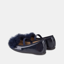 Load image into Gallery viewer, Girl's Navy Faux Fur Ballet Pumps