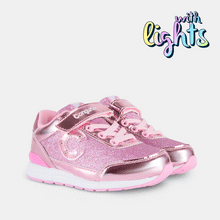Load image into Gallery viewer, Girl's Pink Glitter Sneakers with Lights