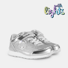 Load image into Gallery viewer, Girl's Silver Glitter Sneakers with Lights