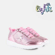 Carregar imagem no visualizador da galeria, Tênis feminino rosa glitter com luzes