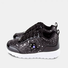 Load image into Gallery viewer, Girl's Black Glitter Sneakers Star with Lights