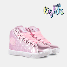 Load image into Gallery viewer, Girl's Pink Glitter Booties with Lights