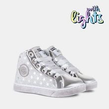 Load image into Gallery viewer, Girl's Silver Glitter Booties with Lights