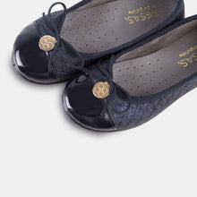 Load image into Gallery viewer, Girl's Metallic Navy Ballet Pumps