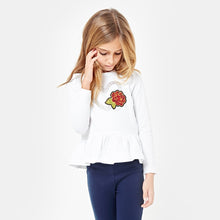 Load image into Gallery viewer, Girls "Heart" Peplum Hem White T-shirt
