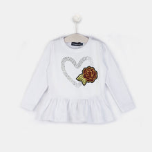 Load image into Gallery viewer, Girls "Heart" Peplum Hem White T-shirt