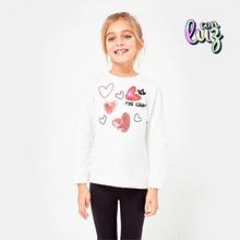 Cargar imagen en el visor de la galería, Niñas "Corazones" Ecru Sudadera con Luces