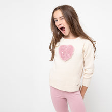 Load image into Gallery viewer, Girls Heart Faux Fur Ecru Sweater