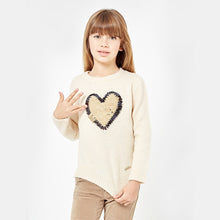 Load image into Gallery viewer, Girls "Sequins Heart" Ecru Sweater