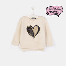 Load image into Gallery viewer, Girls "Sequins Heart" Ecru Sweater