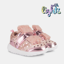 Cargar imagen en el visor de la galería, Zapatillas rosa con pompones con luces para bebé