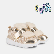 Cargar imagen en el visor de la galería, Zapatos deportivos con pompón con luces de platino para bebés