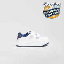 Cargar imagen en el visor de la galería, Zapatillas de bebé de piel lavable azul marino