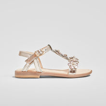 Load image into Gallery viewer, Girl's Metallic Flowers Leather Sandals