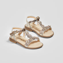 Load image into Gallery viewer, Girl's Metallic Flowers Leather Sandals
