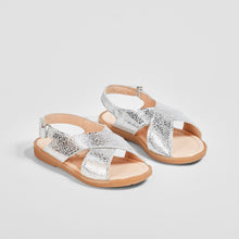 Load image into Gallery viewer, Girl's Silver Crossed Straps Leather Sandals