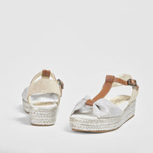 Load image into Gallery viewer, Girl's Metallic Silver Wedge Sandals