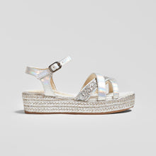 Load image into Gallery viewer, Girl's Metallic Silver Stripes Wedge Sandals