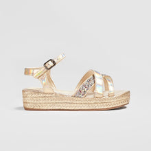 Load image into Gallery viewer, Girl's Metallic Platinum Wedge Sandals