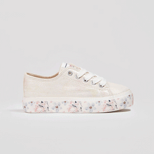 Load image into Gallery viewer, Girl's Metallic White Flowers Sneakers