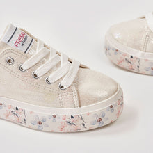 Load image into Gallery viewer, Girl's Metallic White Flowers Sneakers