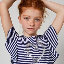 Cargar imagen en el visor de la galería, Vestido poplin a rayas azul marino para niñas