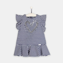 Cargar imagen en el visor de la galería, Vestido poplin a rayas azul marino para niñas