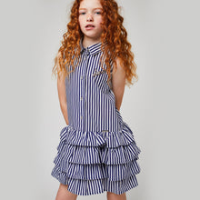 Load image into Gallery viewer, Girls Navy Striped Ruffle Dress