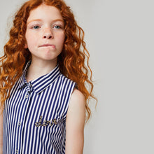 Load image into Gallery viewer, Girls Navy Striped Ruffle Dress