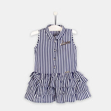 Load image into Gallery viewer, Girls Navy Striped Ruffle Dress