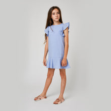 Load image into Gallery viewer, Girls Blue Ruffle Plumeti Dress
