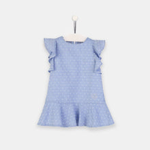 Load image into Gallery viewer, Girls Blue Ruffle Plumeti Dress