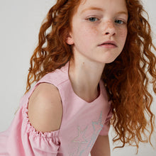 Carregar imagem no visualizador da galeria, Meninas Vestido Offshoulder Rosa