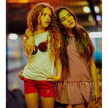 Carregar imagem no visualizador da galeria, Vestido feminino listrado vermelho com ombros largos