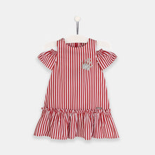 Carregar imagem no visualizador da galeria, Vestido feminino listrado vermelho com ombros largos