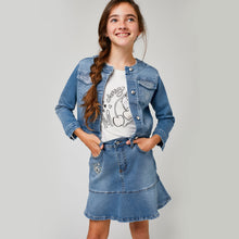 Cargar imagen en el visor de la galería, Falda niña vaquera con vuelo lavado claro