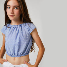 Load image into Gallery viewer, Girls Blue Plumeti Strass Top