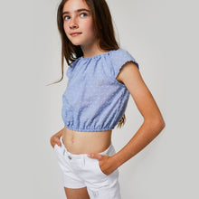 Load image into Gallery viewer, Girls Blue Plumeti Strass Top