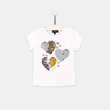 Cargar imagen en el visor de la galería, Camiseta blanca de lentejuelas reversibles "Hearts" de niña