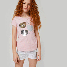 Cargar imagen en el visor de la galería, Camiseta de lentejuelas reversibles "Hearts" para niñas