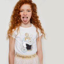 Cargar imagen en el visor de la galería, Camiseta blanca con lentejuelas reversibles "Perfume" para niñas