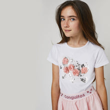 Carregar imagem no visualizador da galeria, Camiseta branca "flores" feminina