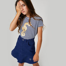 Cargar imagen en el visor de la galería, Camiseta de niña "Seahorse" azul marino que brilla en la oscuridad