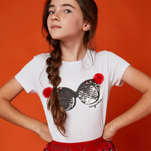 Cargar imagen en el visor de la galería, Camiseta blanca con lentejuelas reversibles "Glasses" para niña
