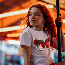 Cargar imagen en el visor de la galería, Camiseta blanca con lentejuelas reversibles "Glasses" para niña